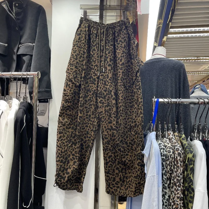 American Retro Leopard Print Casual Pants Women's Autumn New Design Loose Fit Slimming Straight Wide-Leg Floor-Length Trousers