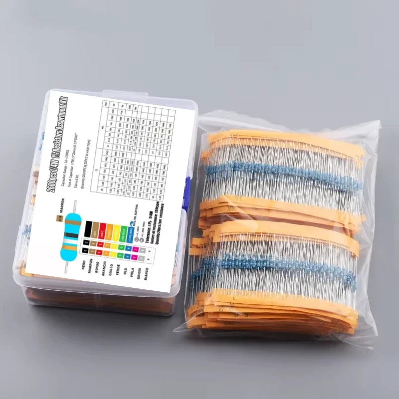 

2600PCS 0.25W 1/4W Metal Film Resistor Pack - Full Series Resistance with 130 Common Specifications (2600 Pieces)