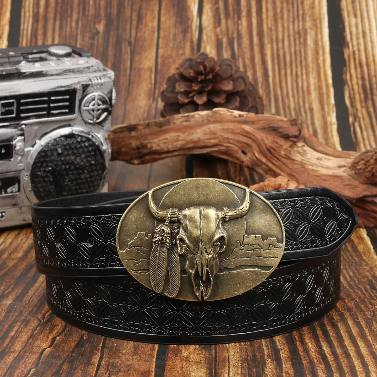 Новый джинсовый ремень в стиле вестерн с коровьей головой, мужской ремень с пряжкой в стиле ретро, трендовый ремень, персонализированный ремень в этническом стиле для мужчин на Хэллоуин