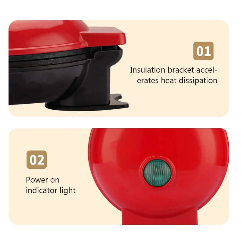 มินิวาฟเฟิล Maker ความร้อนสองด้านอาหารเช้าคั่วครัวขนาดเล็กขนมเครื่องทําอาหาร