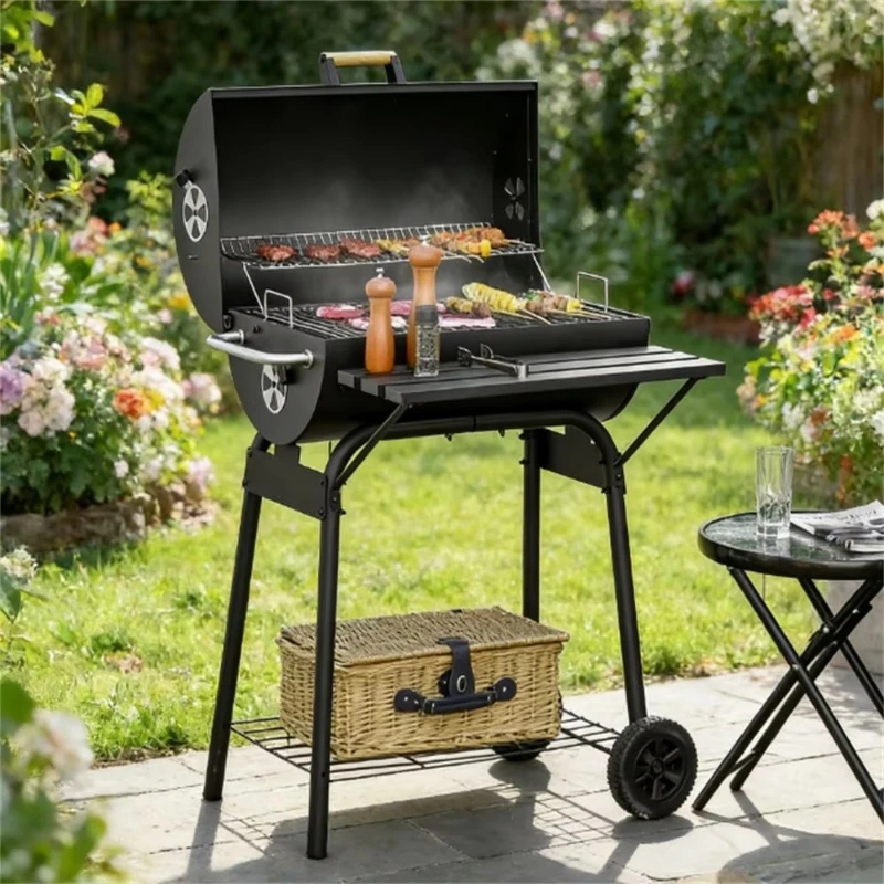 Black charcoal grill for backyard picnics, durable outdoor cooking utensils