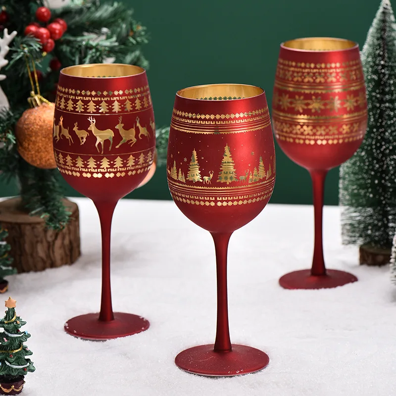 450/520ml Goblet Red Wine Glass Egg Cups Electroplating Engraving Champagne Glass Bar KTV Goblet Glass for Party Christmas Gift
