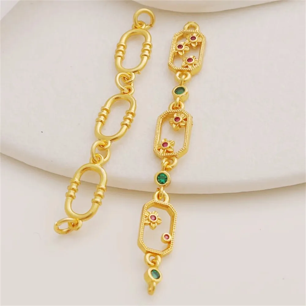 

18k Gold Color Matte Gold Inlaid Zircon Long Square String Triple Pendant Diy Jewelry Accessories Oval Necklace Bracelet Charm