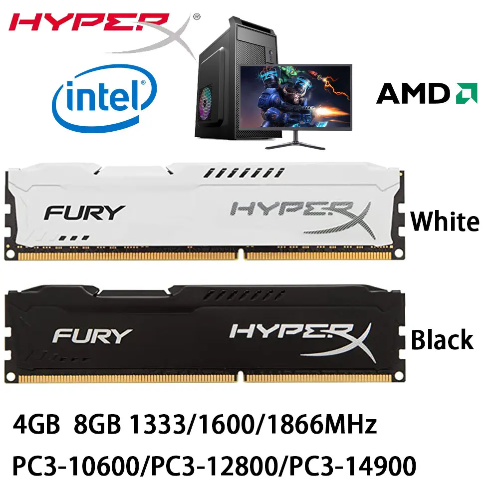 

HYPERX Desktop RAM DDR3 8GB 16GB 4GB 1600 1333 1866MHz Memory DIMM 1.5V 240Pin PC3-12800 14900 10600 Non-ECC For INTEL&AMD RAMs