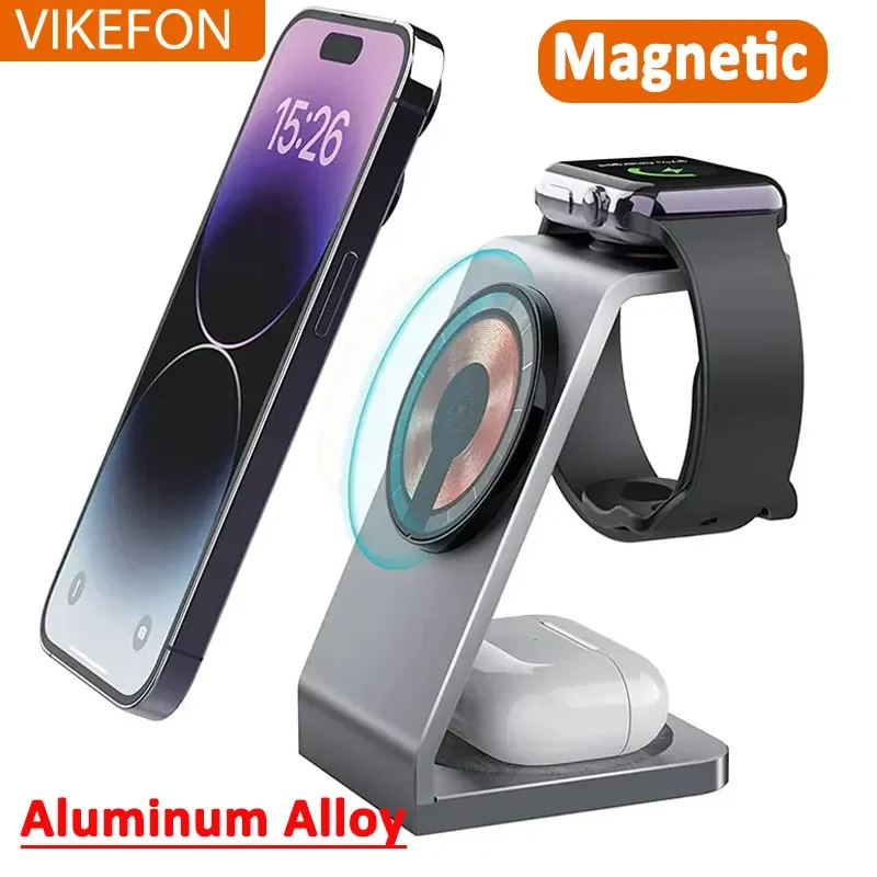 

VIKEFON Transparent Magnetic Wireless Charger Stand for iPhone 15 14 13 12 11 Pro Max Apple Watch Airpods Fast Charging Station