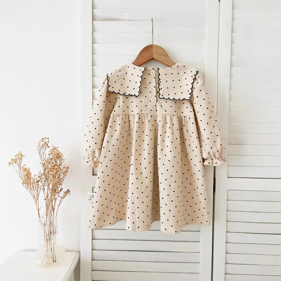 Girls Dress 2026 Spring and Summer New Childrens Clothing Korean Style Baby Mori Retro Embroidered Polka Dot Dress Simple