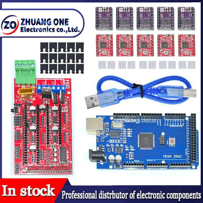 3D 프린터 메가 2560 R3 + RAMPS 1.4 제어판 + 아두이노 키트용 3D 프린터 키트용 스테퍼 모터 드라이브 5 개, A4988 또는 DRV8825