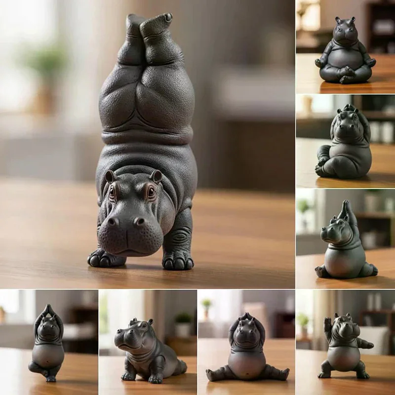 Handcrafted Yoga Master Hippo Statue Resin Hippopotamus Figurine Hippo Figurine Yoga Statue Meditation Hippopotamus For Home