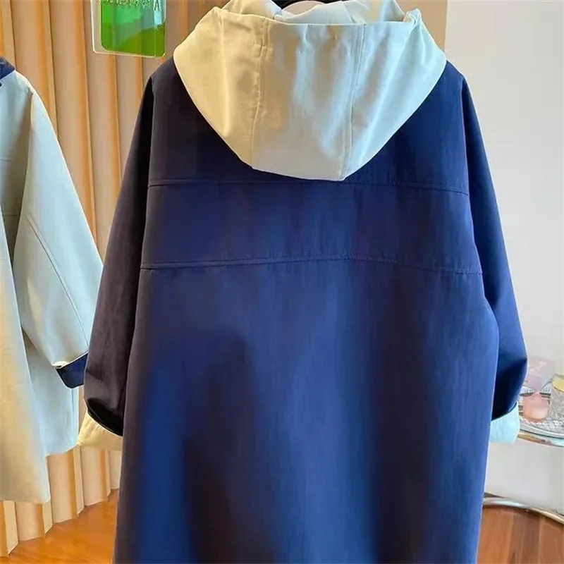 

Корейская женская ветровка с длинными рукавами, весенне-осенняя, с капюшоном, свободного кроя, в стиле пэчворк, куртка-штормовка