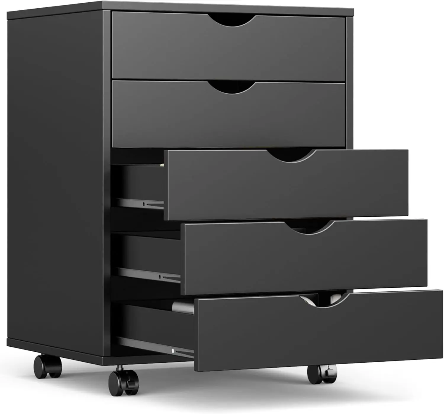 

5-Drawer Mobile File Cabinet with Wheels, Under Desk Storage Organizer for Home Office, Black, 15.75"D x 18.74"W x 25.39"H