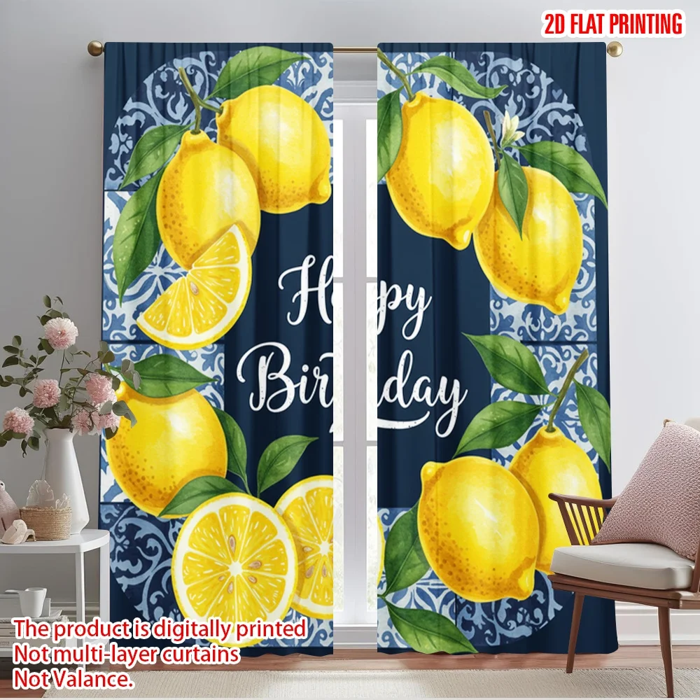 

2pcs 2D flat printing Scene Curtain Lemon Birthday Greeting Card Polyester Without Electricity Holiday Decorations Use for All