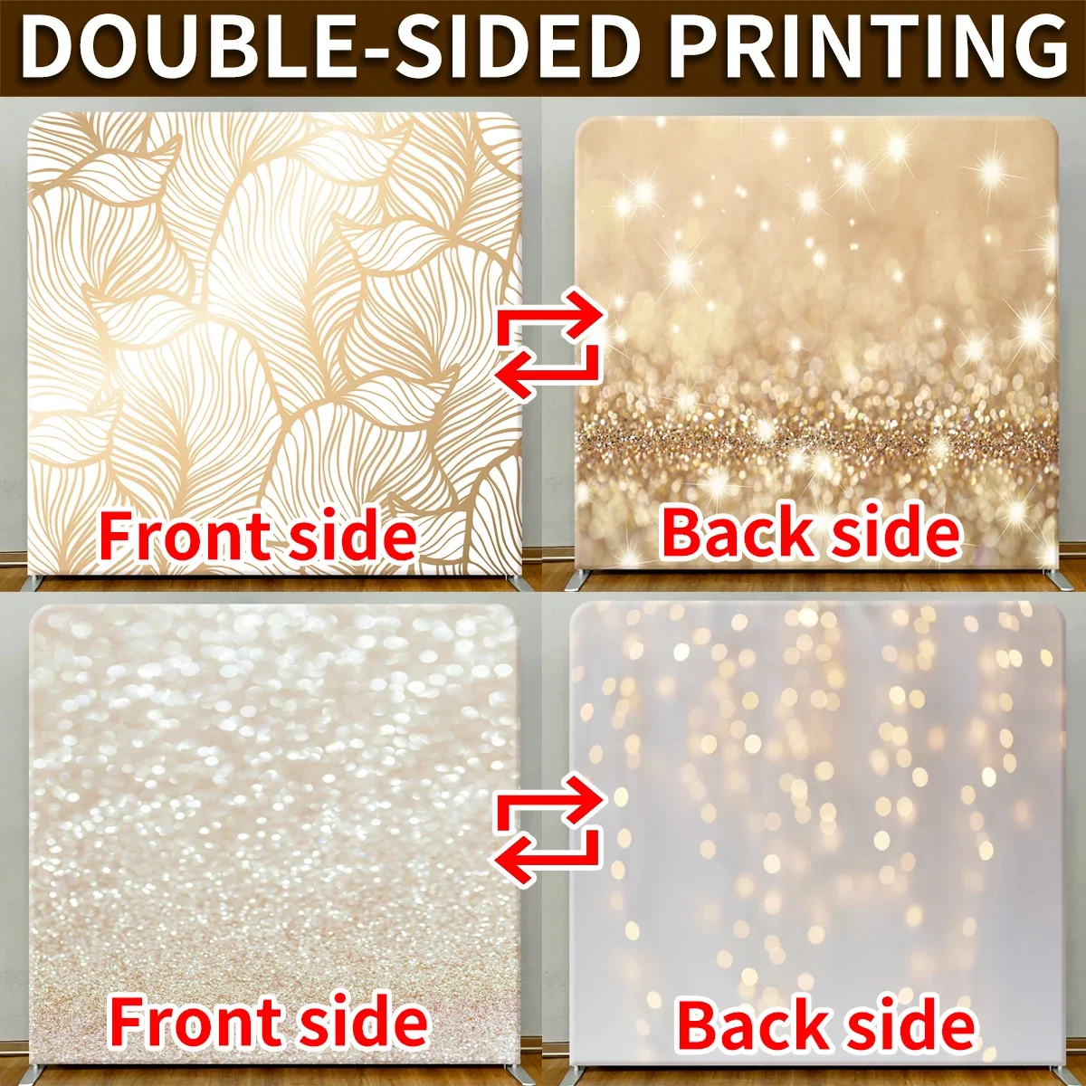 Gold Sparkly Photo Booth Backdrop Aluminum Frame Cover Party Event Square Photography Background Studio Props Custom Banner