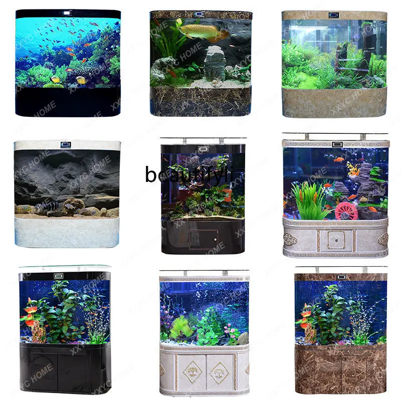 yj Fish Tank Aquarium Small Glass Change Water Ecological Landscaping Large Bottom Filter Goldfish Turtle Jar