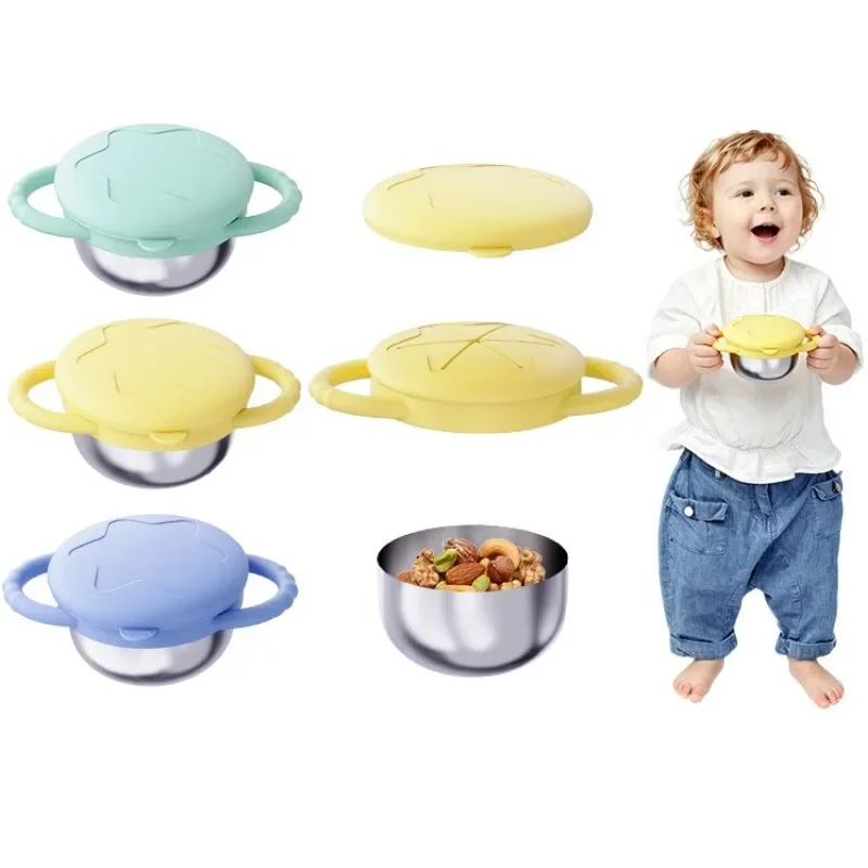 Toddler Stainless Steel Snack Cups Travel Lids Removable Silicone Snack Catcher Spill Proof Containers Dry Food Bowl Dishwasher