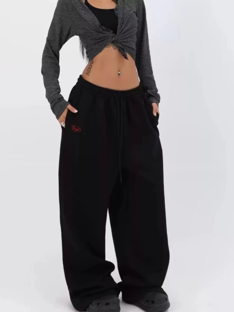 HOUZHOU Oversized Y2k Grey Sweatpants Women Joggers Vintage Hip Hop Korean Pants Casual Harajuku America Retro Trousers Autumn