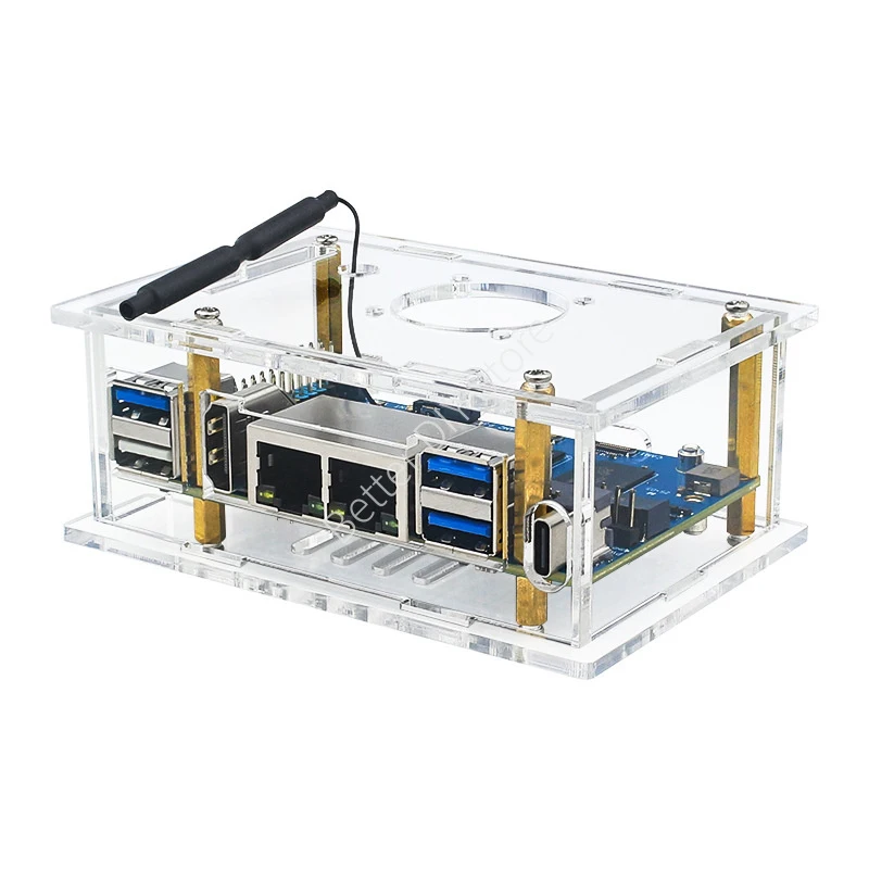 Acrylic Case for Orange Pi RV2, Transparent Shell with Cooling Fan and Copper Heatsink