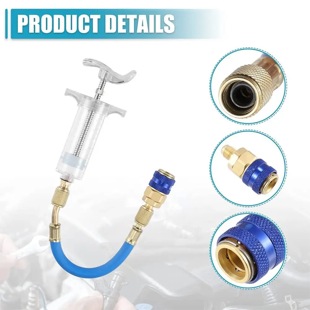 Car A/C Oil/Dye Injector With Low Side Quick Coupler Adapter 1/4 Air Conditioning Automotive Oiler Injection Syringe