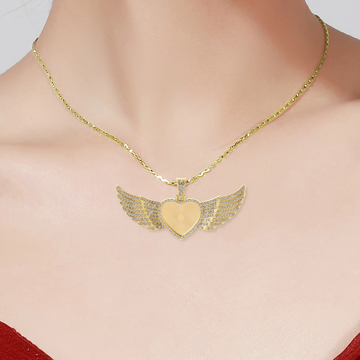 

Heart-shaped Pendant Bezels Angel-wing Alloy Pendants with Rhinestone