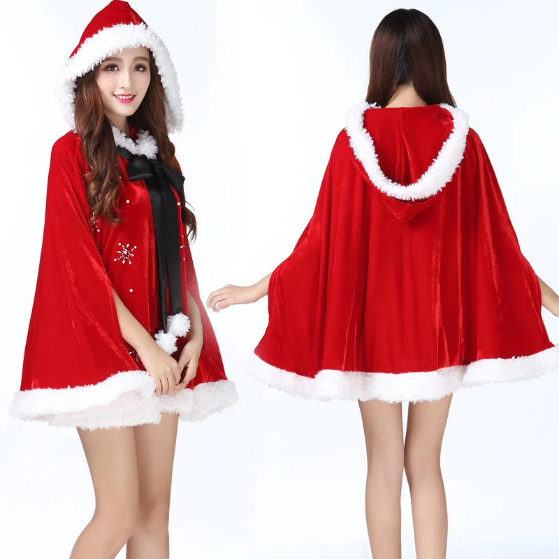 Women Hooded Cloak Fur Trim Party Role Play Carnival Christmas Costume Warm Bridal Wedding Dress Cape