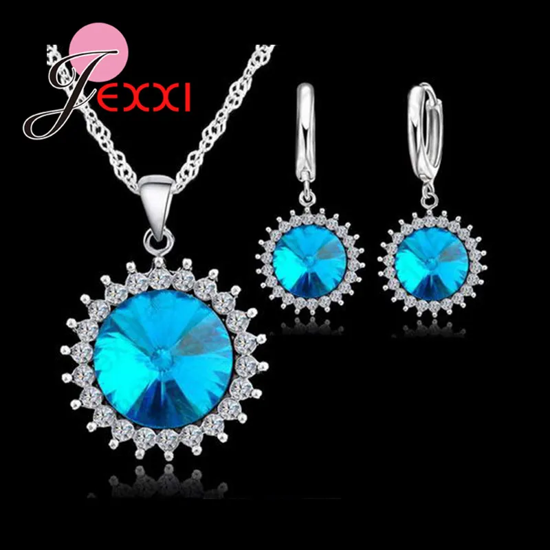 Promotion Sale 925 Sterling Silver Needle Crystal Zircon Pendant Necklace Earrings Bridal Jewelry Sets For Women Fashion Jewelry