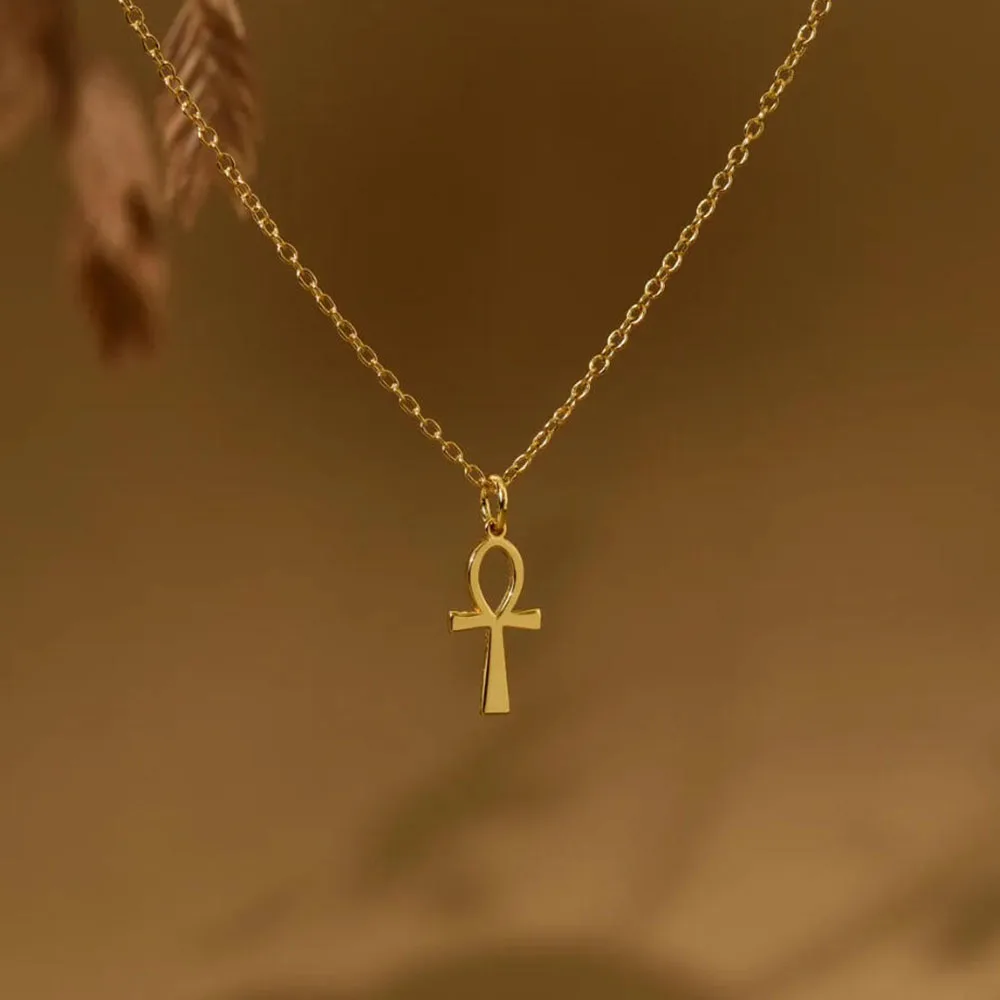 

14K Golden Anka Cross Necklace, Egyptian Jewelry, Key of Life Pendant, Spiritual Guardian Necklace, Faith Symbolic Gift