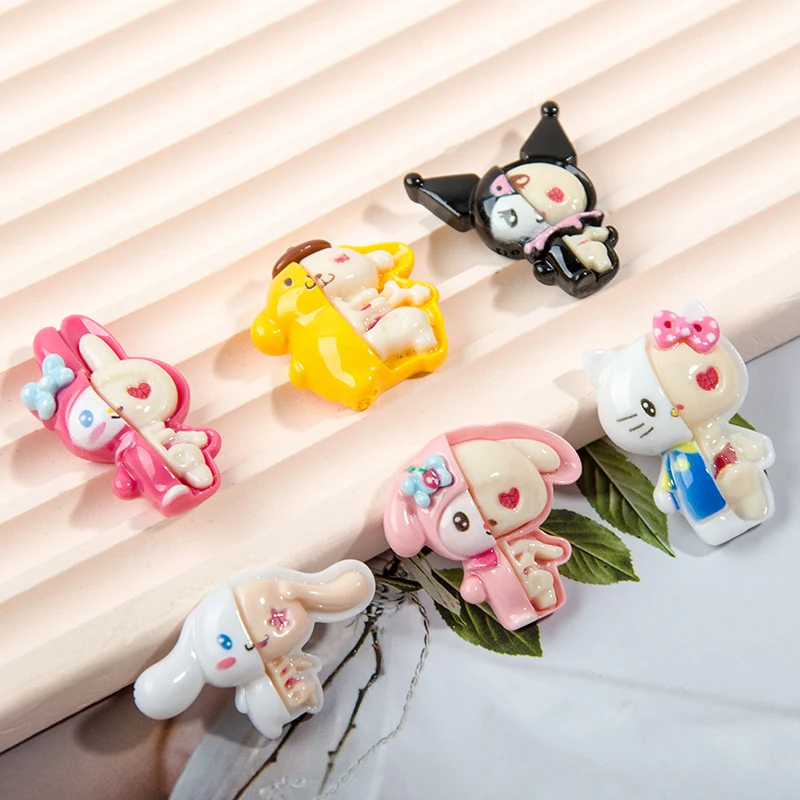 10Pcs Kawaii Sanrio Hellokitty Kuromi Resin Accessories Diy Case Hair Accessories Anime Skeleton Cartoon Series Material Girls