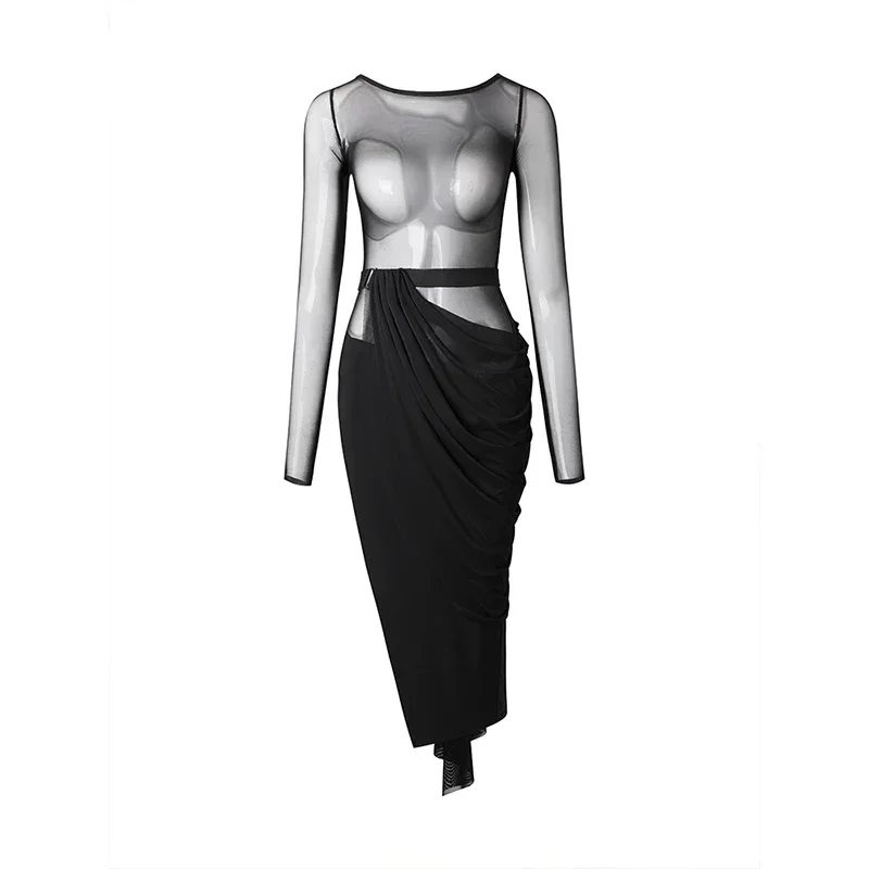 Dance Competition Dress Adult Latin Practice Wear Mesh Latin Dance Dress Women Rumba Dance Performance Costume Ballroom
