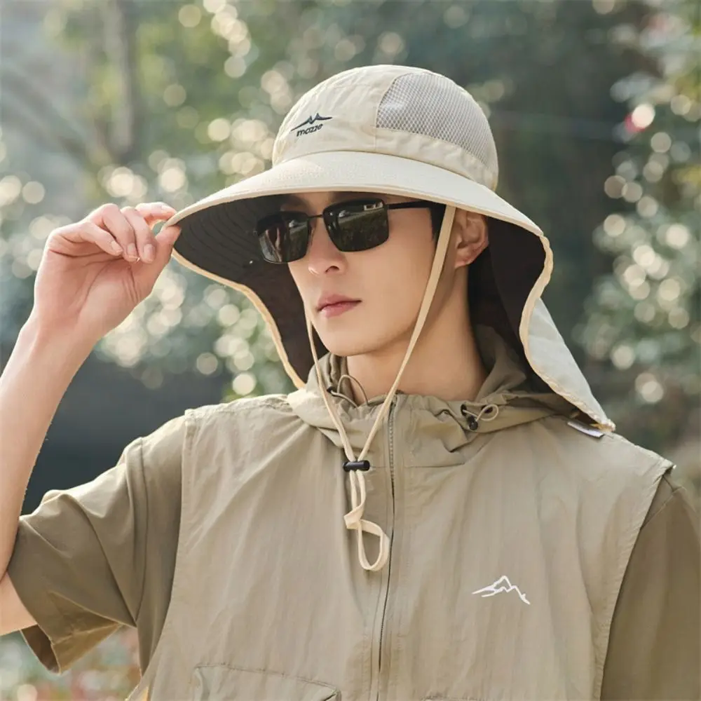 

Breathable Mesh Men Fishing Hat Sunscreen Mountaineering Outdoor Sun Hat Adjustable UV Protection Foldable Bucket Hat Men