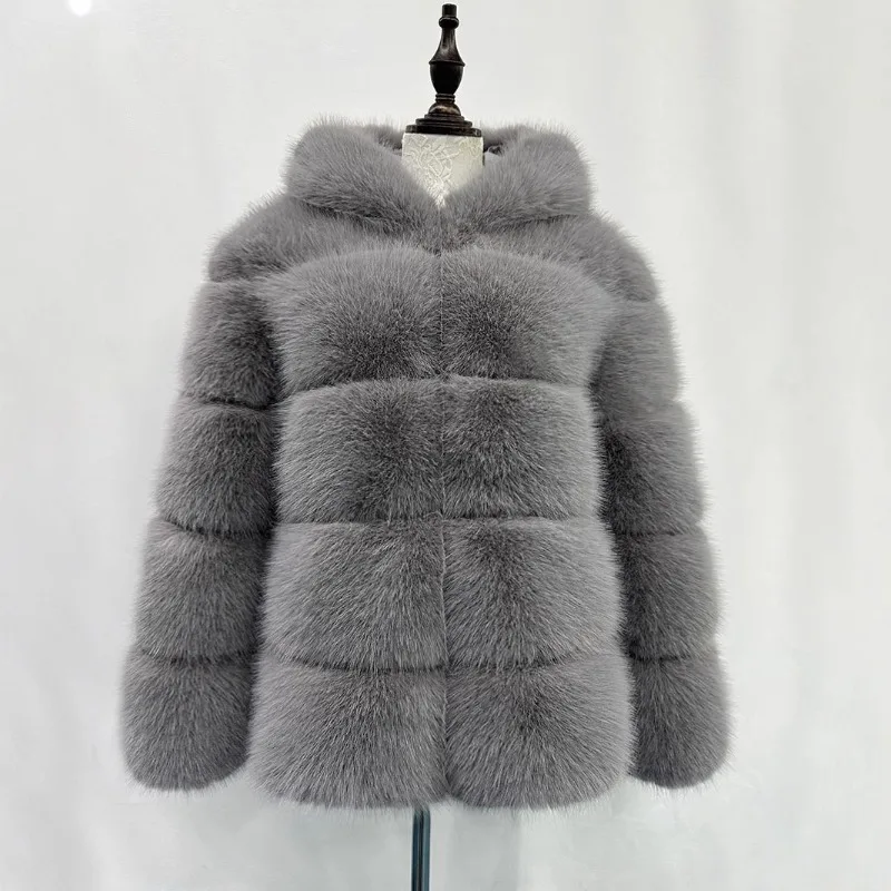 Luxury Women's Clothing Autumn Winter New Faux Fox Fur Jacket Fur Coats Patchwork Hooded Women's Warm Fur Coats Comfortable
