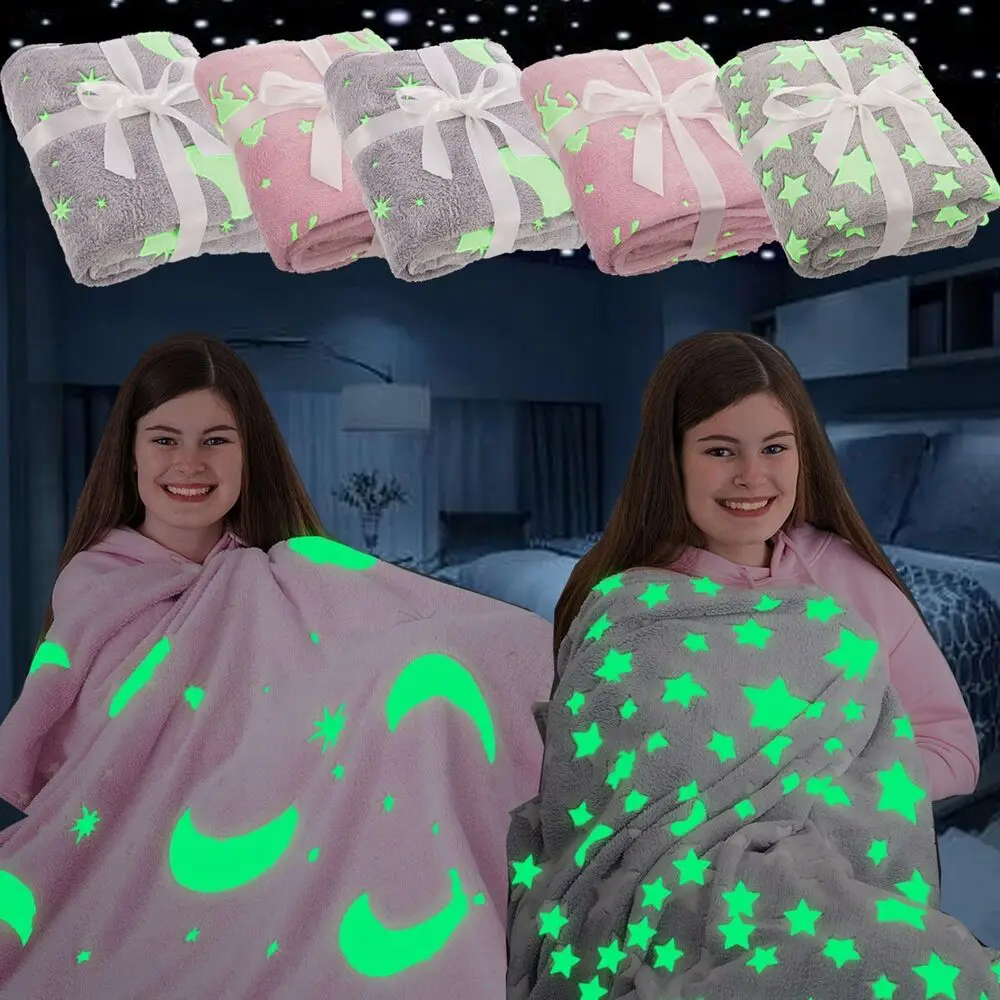 Glow in The Dark Throw Blanket Galaxy Stars Soft Flannel Fleece Blanket for Boys Girls All Seasons Grey Gifts Blanket for Kids