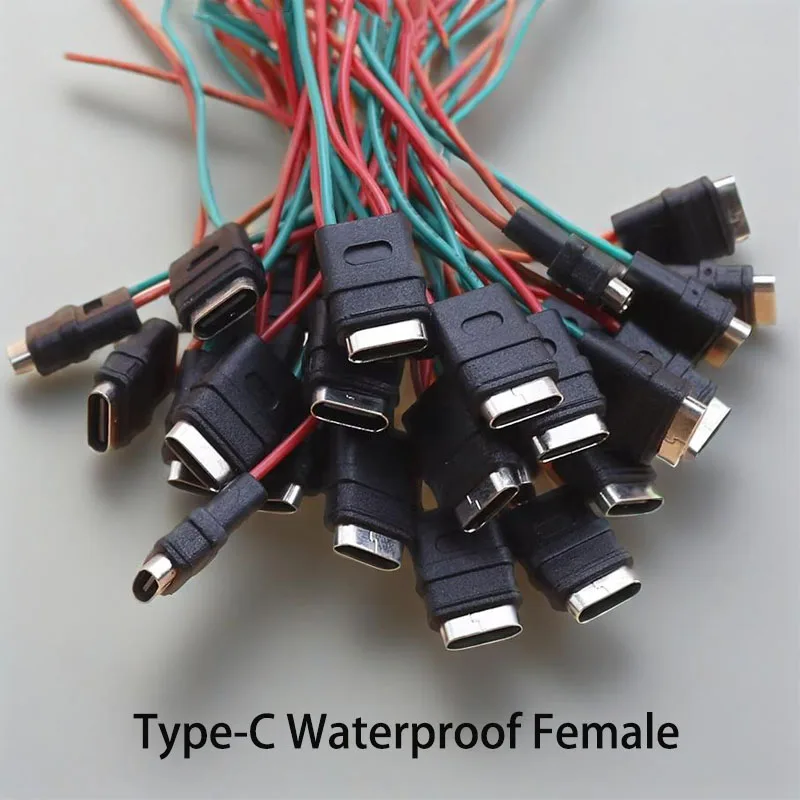 

1PCS USB 3.1 Connector Type-C 2Pin Welding Wire Female Waterproof Female Socket Rubber Ring High Current Fast Charging port