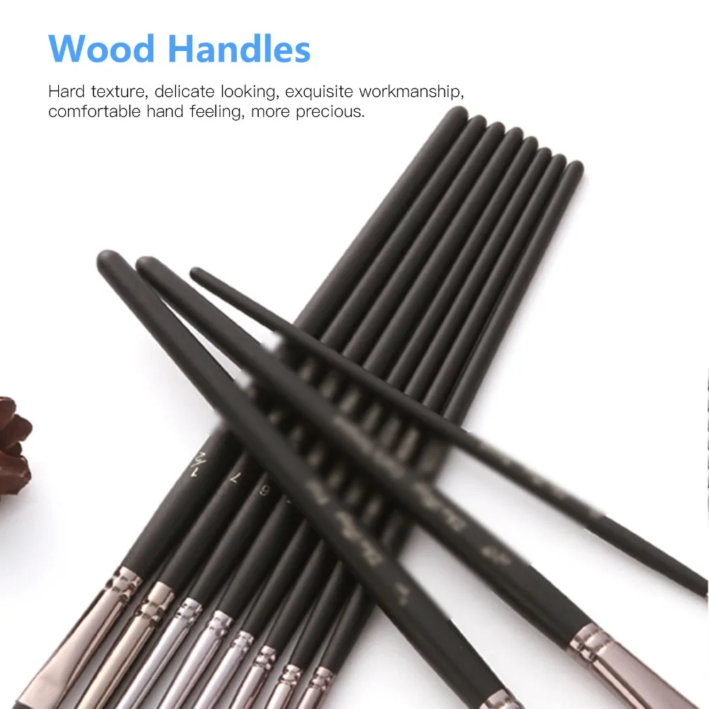 Wooden Handle Professional Paint Brushes Flat Round Soft Synthetic Fine Hair Paint Brush Set Multipurpose Multi Size