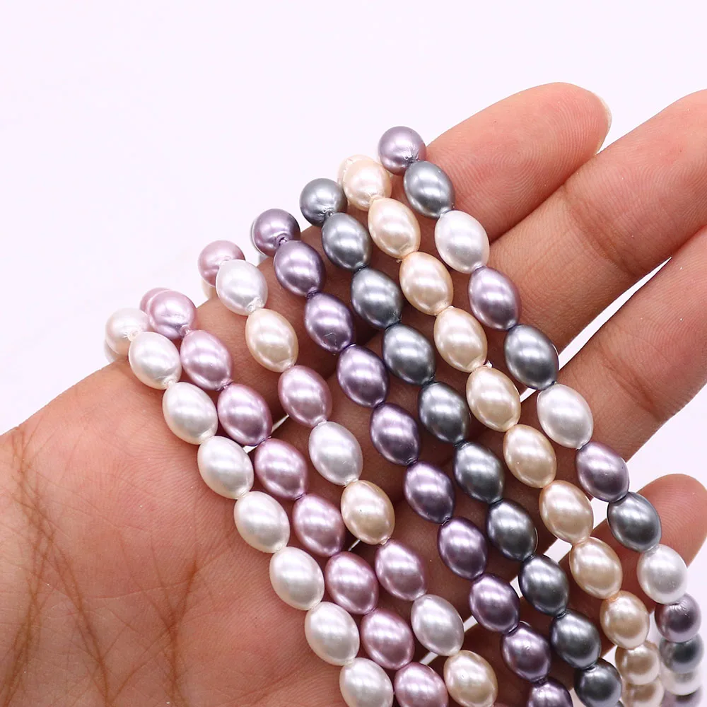 6x8mm Rice-Shaped Glass Imitation Pearl Bead Multi-Color Straight-Hole Exquisite Necklace Bracelet Handmade Component 1Strand