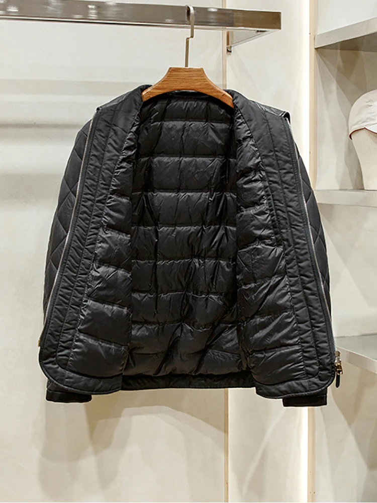 ฤดูหนาวใหม่ผู้ชายธุรกิจสบายๆหนังLapelน้ําหนักเบาDiamond Check Warm Down Jacket