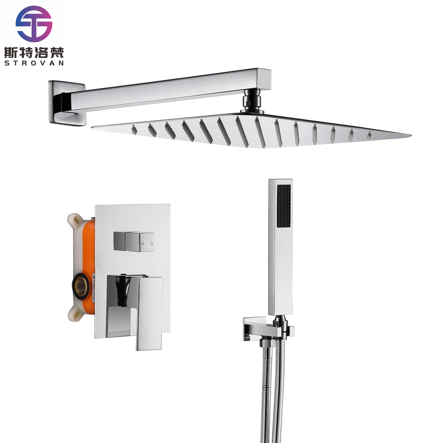 

Sanitary Ware Chrome square Knob,in Wall square Shower,single Handle Bathroom Rain Shower Set