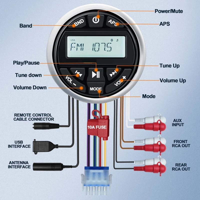 Waterproof Bluetooth Marine MP3 Player Bluetooth Radio With MP3 Player AM FM Radio USB For Streaming Music