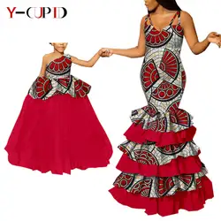 African Dresses for Women Family Clothes Mother Matching Daughter Clothing Yarn Gown Vestido Bazin Riche Wedding Outfits A19F006
