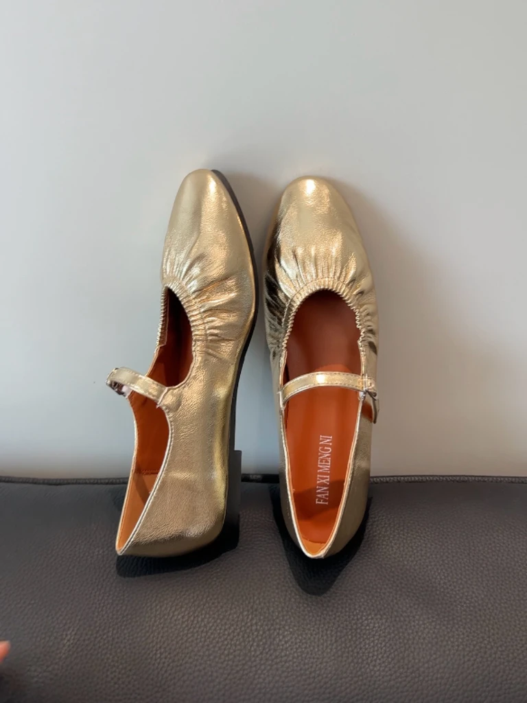 gold-folded-ballet-shoes-women's-soft-leather-flat-mary-jane-commuter-comfortable-fashion-single-shoes-korean-style-slip-on