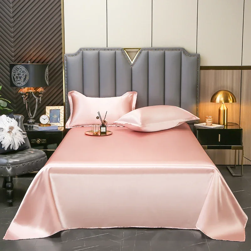 3pcs/set Duvet Pillowcase Bedding Set Satin Solid Color Soft Comfortable High-End Silk Bed Set Double Pink Navy Purple Green Col