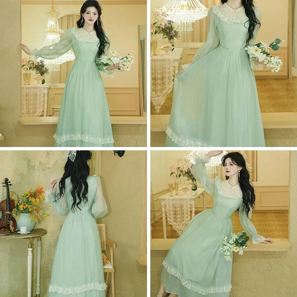 

Cottagecore Fairy Dress Vintage Mori Style Flare Sleeve Lace Green Dress Romantic Lady (Character Count: 78)