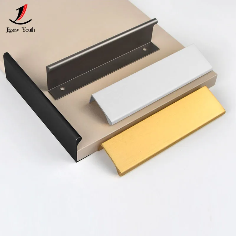 120mm-150mm Aluminum Alloy Kitchen Cupboard Pulls Hidden Edge Curved Cabinet Handles Drawer Knobs Bedroom Door Furniture Handle