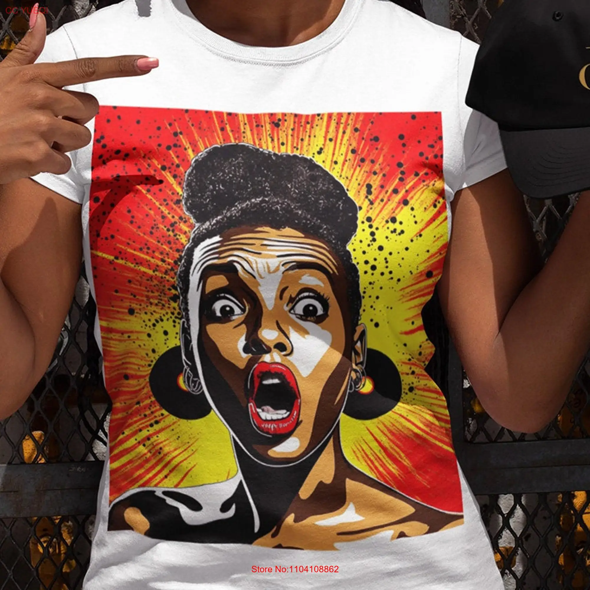 Afrocentric Pop Art T Shirt African American Culture Woman Scream Half Tone Vibrant Retro Comic Style Streetwear Black