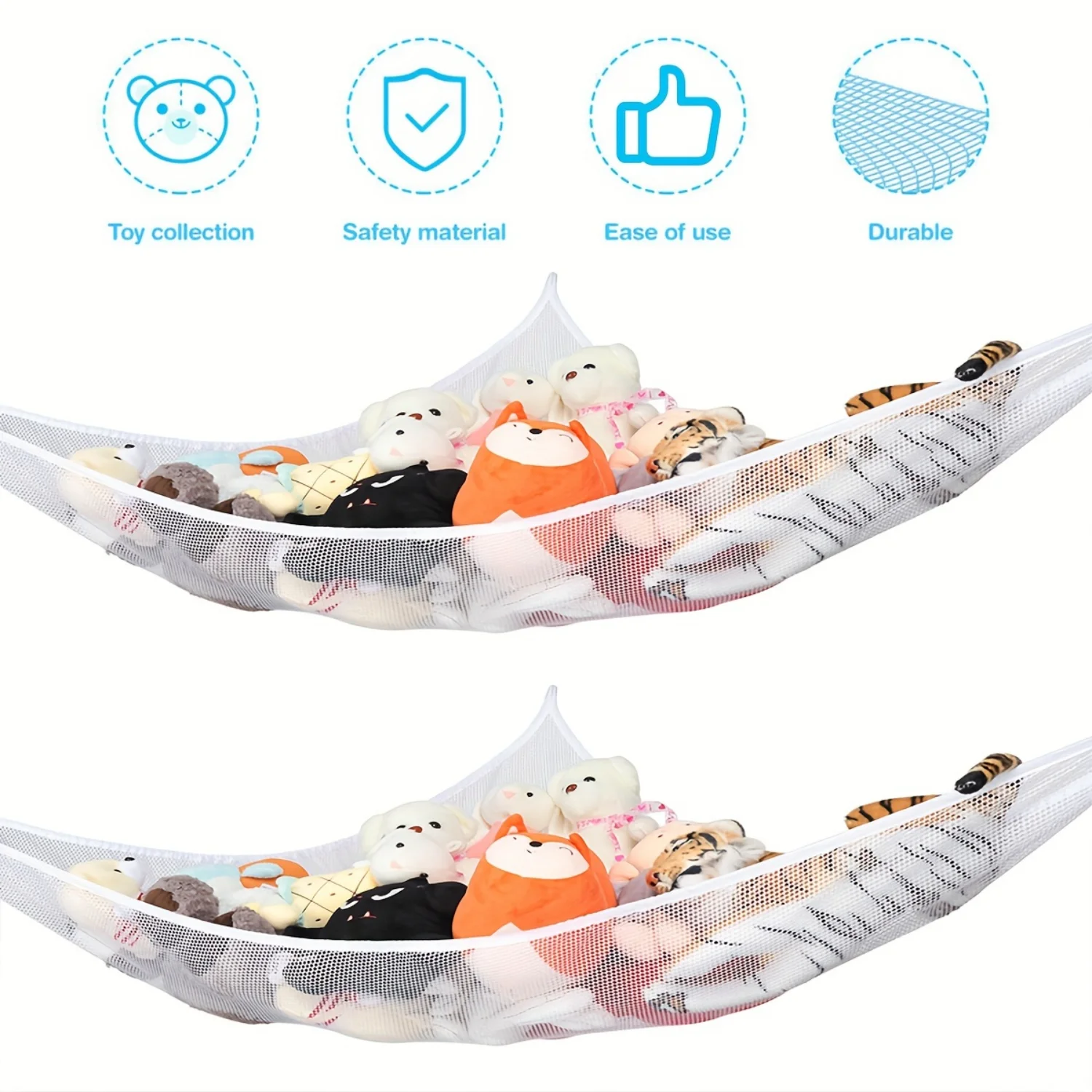 Toy Hammock Stuffed Animal Hammocks - Jumbo Wall Sling Mesh Organizer for Bedroom Playroom - Plush Toy Net Holder