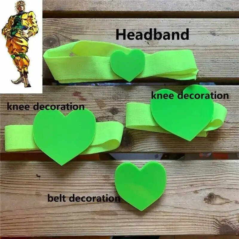 Dio Brando Grüne Herzform Dekoration Set Stirnband Kniegürtel Taillengürtel Schnalle Cosplay Prop Anime Zubehör Acryl – Detail 1