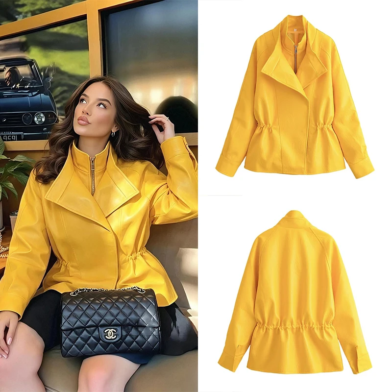 Guobioziy Women's Collared Leather Jacket 2026 Spring-Autumn Edition European Casual Fashion Tassel Light Luxury Street Style