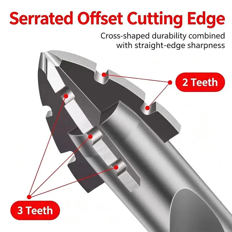 1/2/3/4/7Pcs Skewed Head Concrete Drill Bit Drilling Tool Four-Edged Eccentric Drill Bit Serrated High Hardness Tile Drill Bit