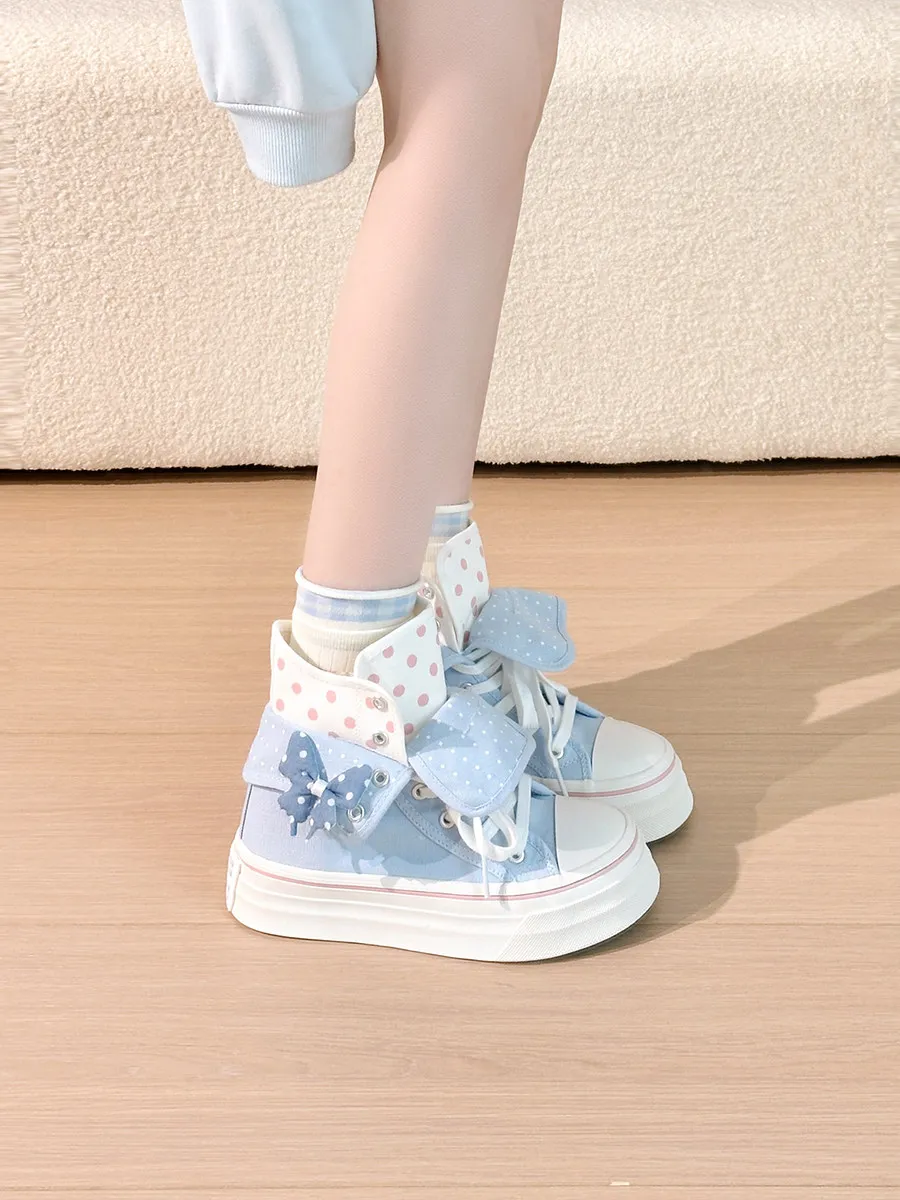 Original Butterfly High-top Women's Shoes Blue Girl Heart Polka Dot Canvas Shoes Girl 2026 Versatile Board Shoes Trendy Women