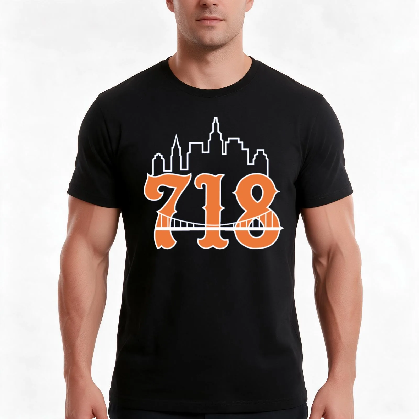 Baseball - Queens N.Y. - 718 Area Code T-Shirt, Summer Casual Cotton Tee, Oversized Streetwear Tops, Vintage Graphic Print
