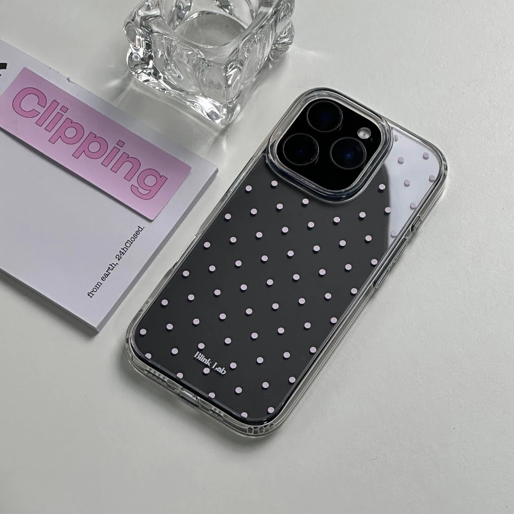 Hülle für iPhone 11 12 13 14 15 16 17 Pro Max Plus „INS Rosa Polka Dots Girlish Heart“ Acryl hochtransparente Handyhülle