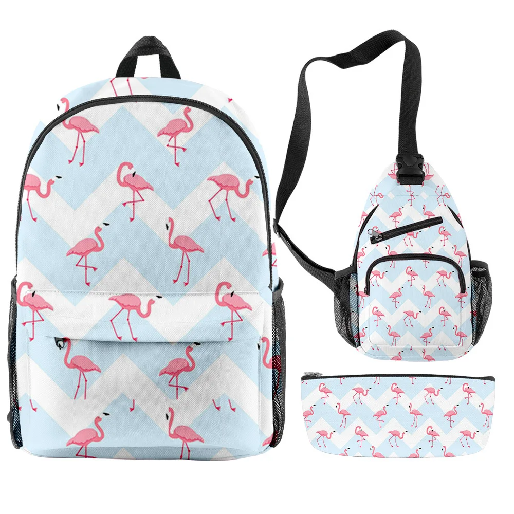 

Classic Popular Funny Flamingo 3D Print 3pcs/Set pupil School Bags Travel Laptop Backpack Chest Bag Pencil Case